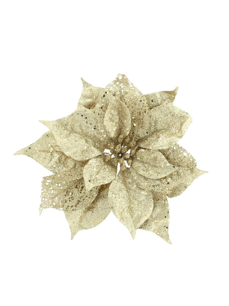 23cm Glitter Clip on Poinsettia Oyster