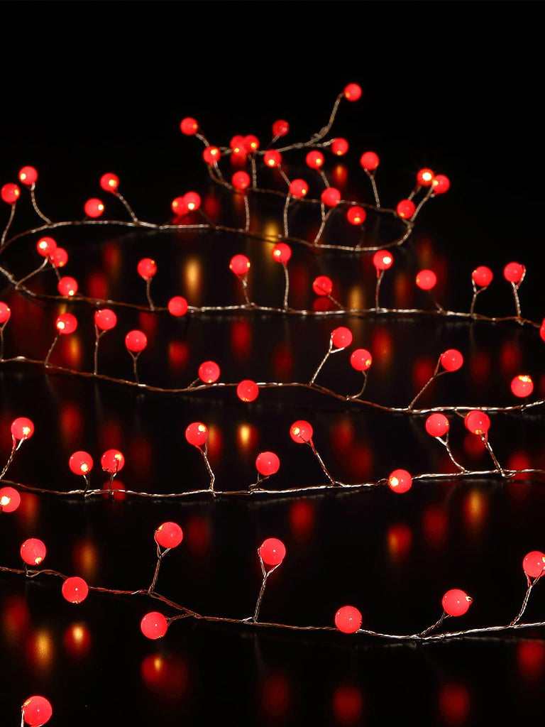 100 Red Snowberry Cluster Wire Garland - Battery Operated