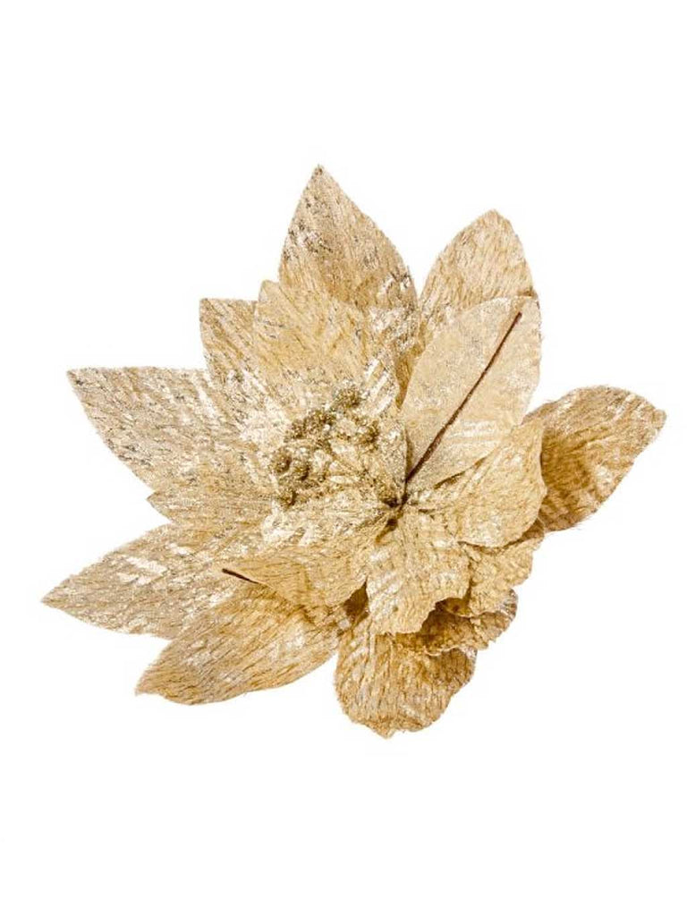 18cm Gold Poinsettia with Grain Effect Clip