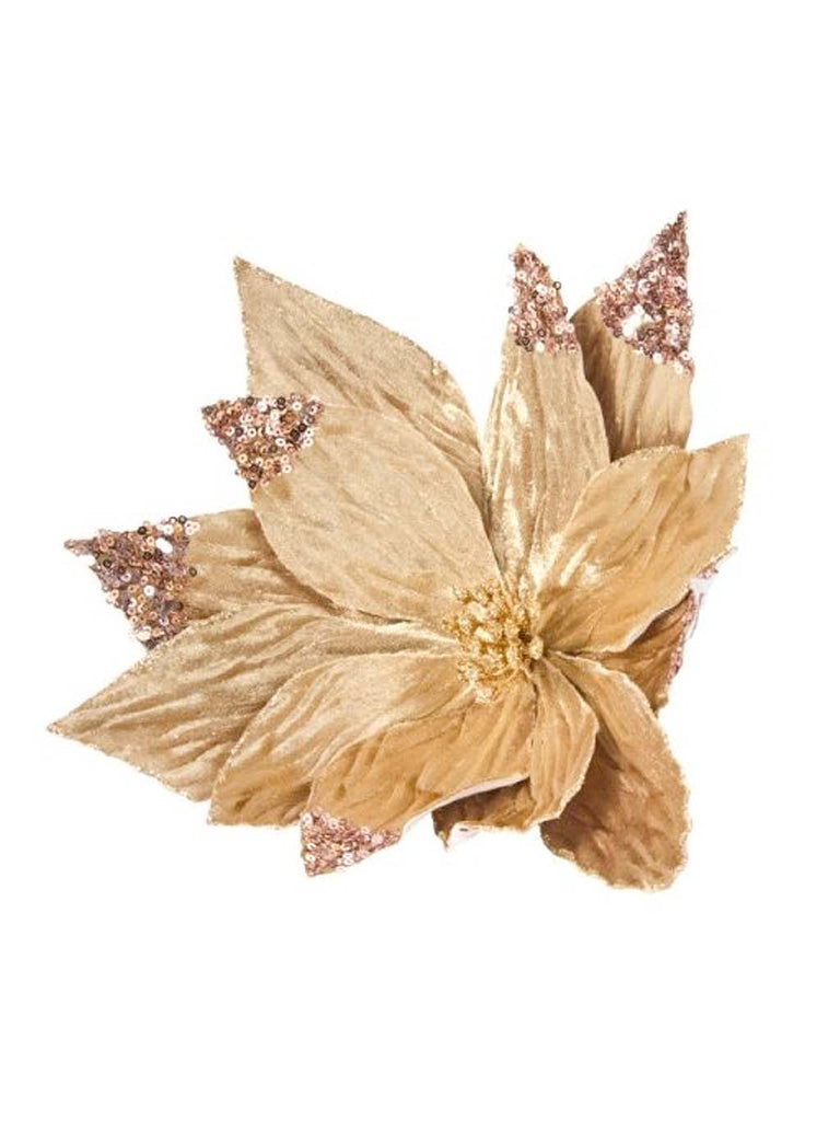 18cm Gold Glitter Flower with Sequin Tips Clip