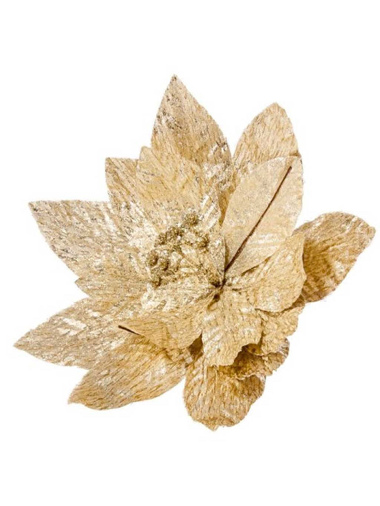 58cm Gold Poinsettia with Grain Effect Stem