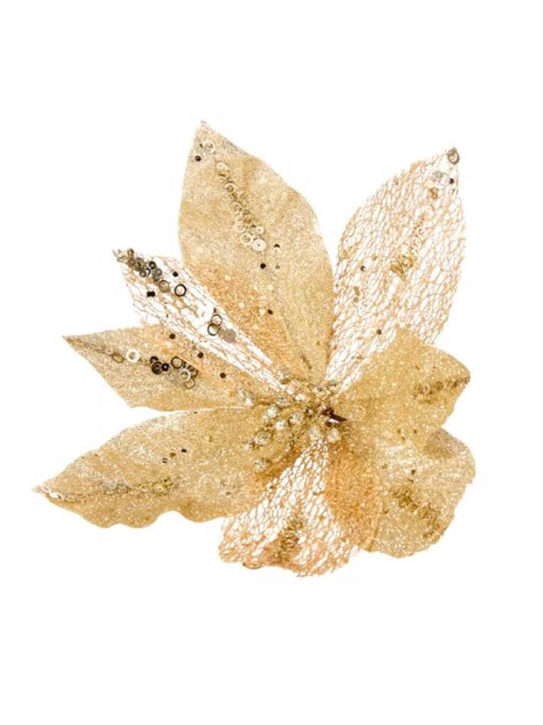 58cm Gold Glitter Poinsettia Stem
