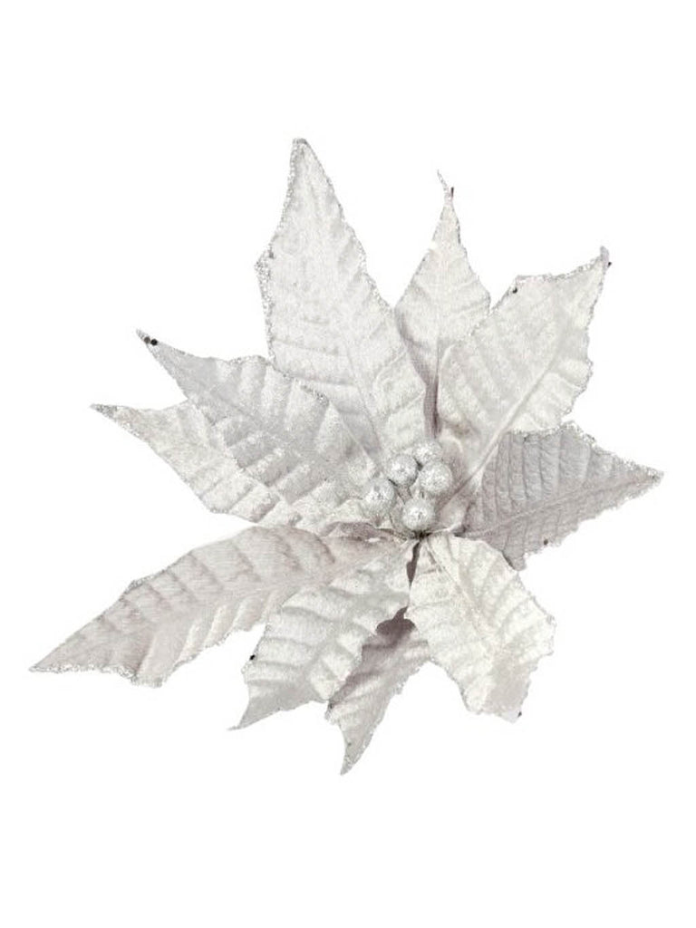 18cm Silver Velvet Flower Clip