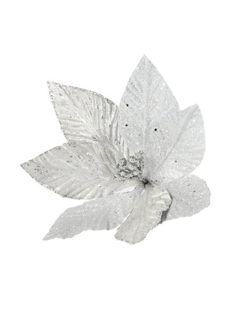 18cm Silver Glitter Poinsettia Clip