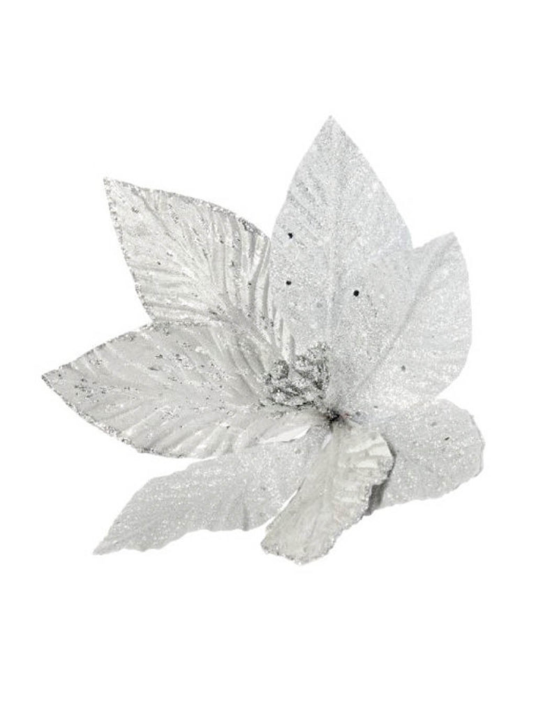 58cm Silver Glitter Poinsettia Stem