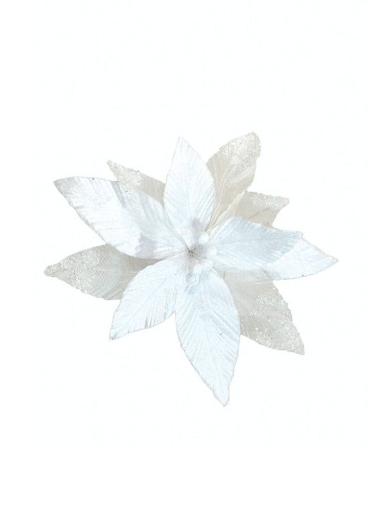 18cm White & Silver Glitter Flower Clip