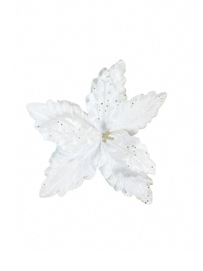 18cm White Poinsettia Clip