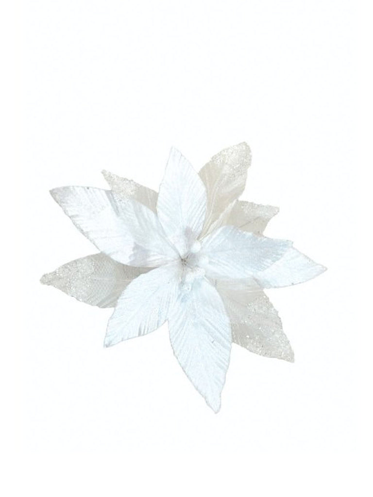 58cm White & Silver Glitter Flower Stem