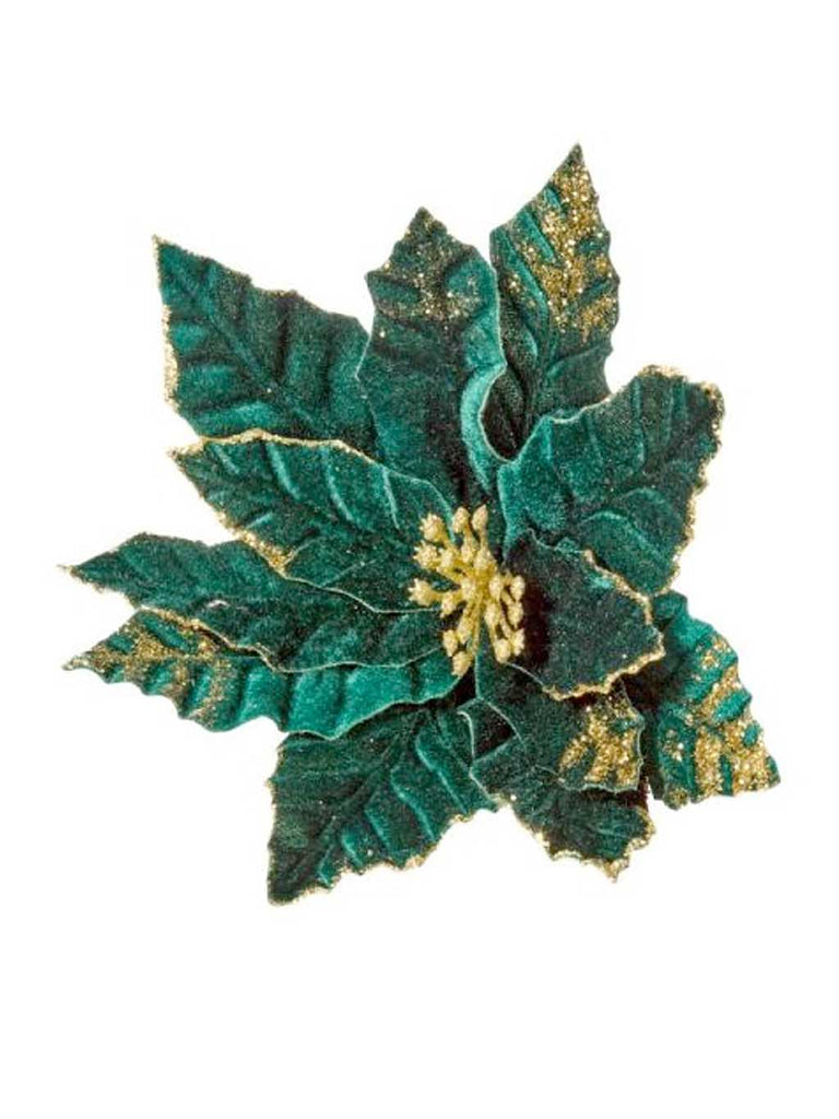 58cm Velvet Flower with Gold Glitter Stem - Green