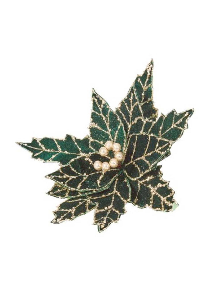 58cm Dark Green Poinsettia with Gold Trim Stem