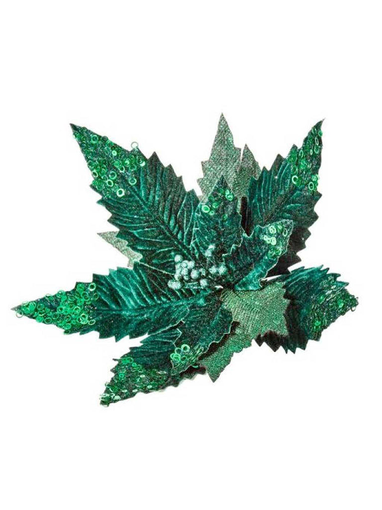 58cm Green Poinsettia with Sequins Stem