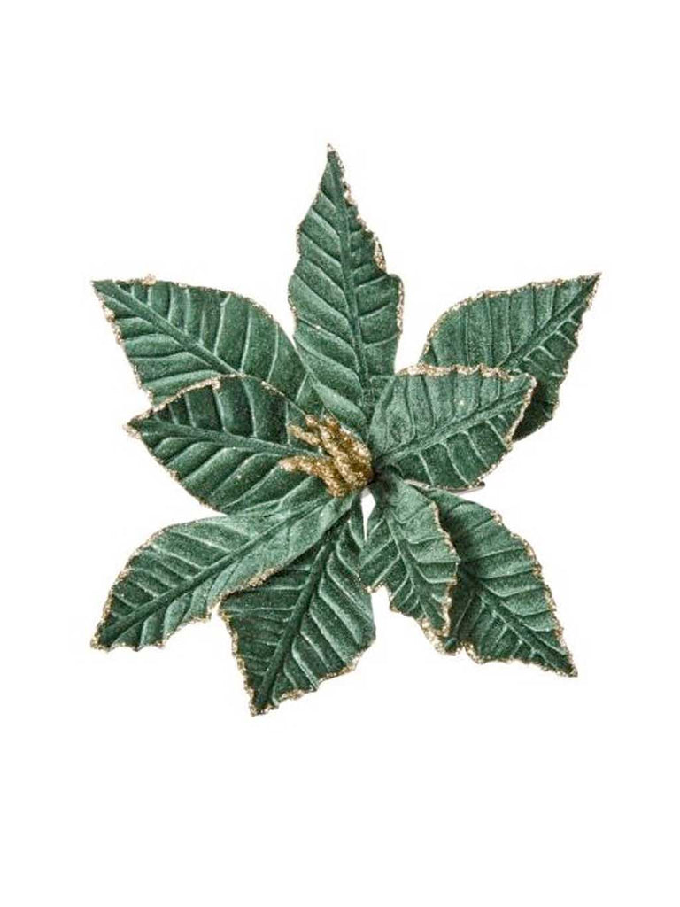 18cm Sage Green Velvet Flower with Gold Trim Clip