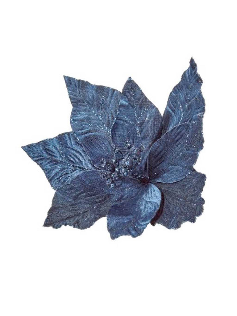 18cm Blue Poinsettia with Glitter Clip