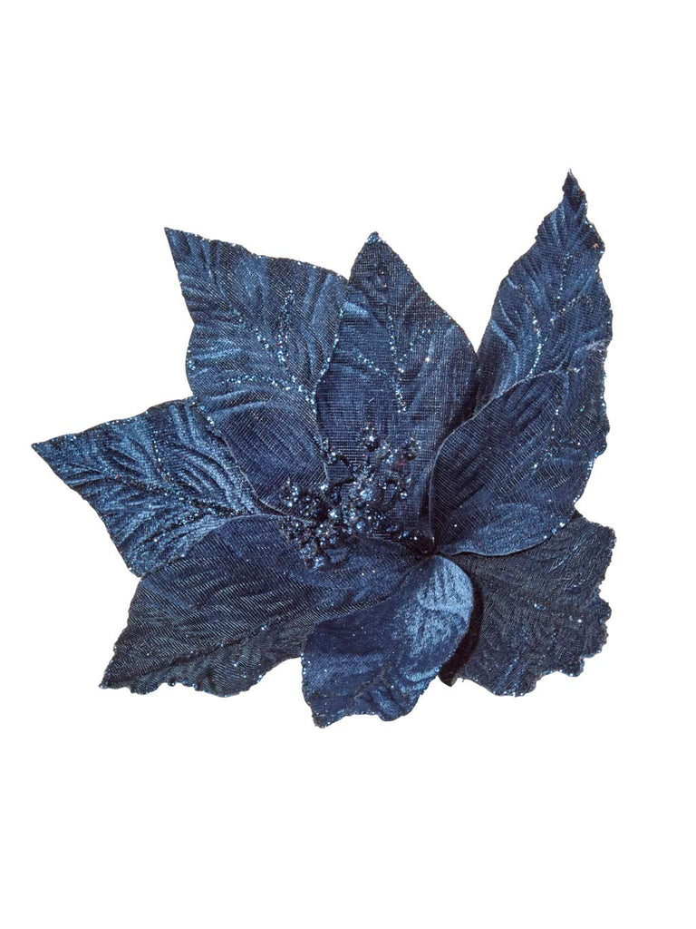 58cm Blue Poinsettia with Glitter Stem