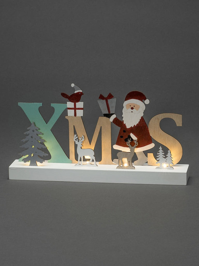 B/O Wooden Xmas with 4 LEDs