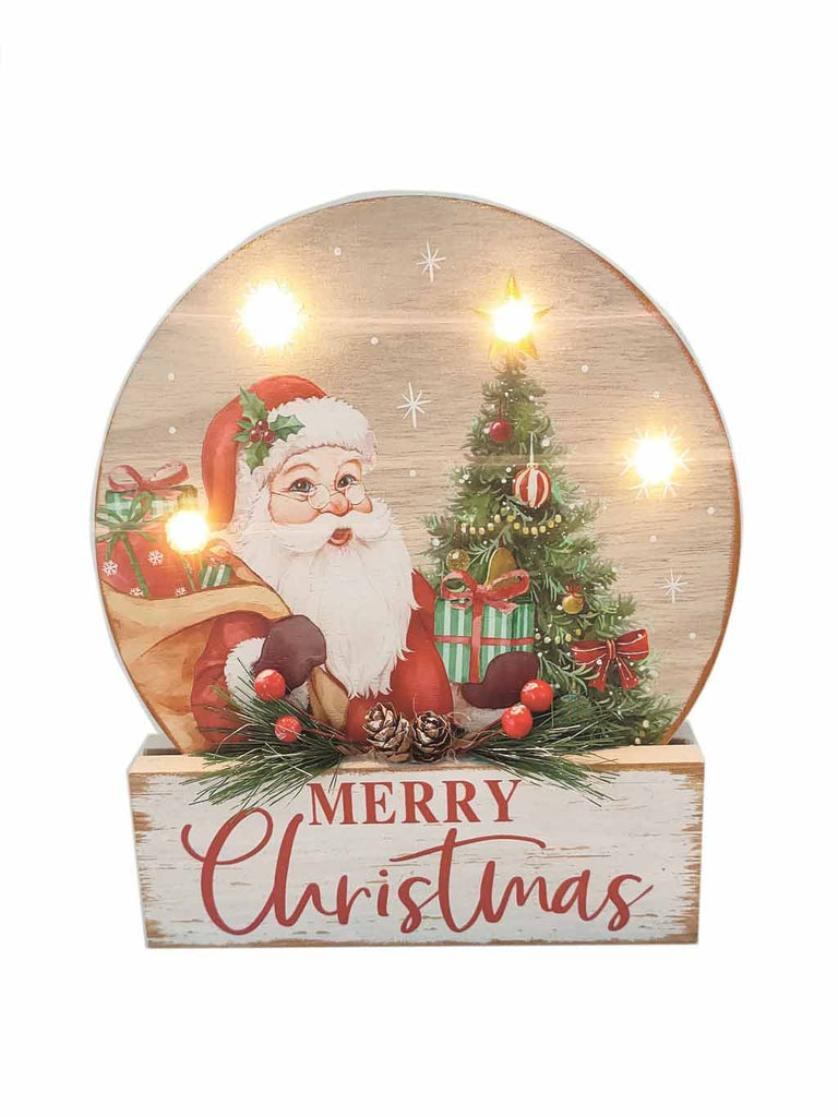 18cm B/O Merry Christmas Santa Wooden Sign