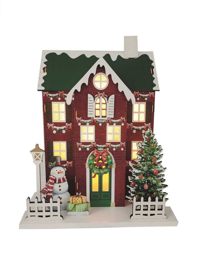 24cm B/O Christmas House - Green/Red