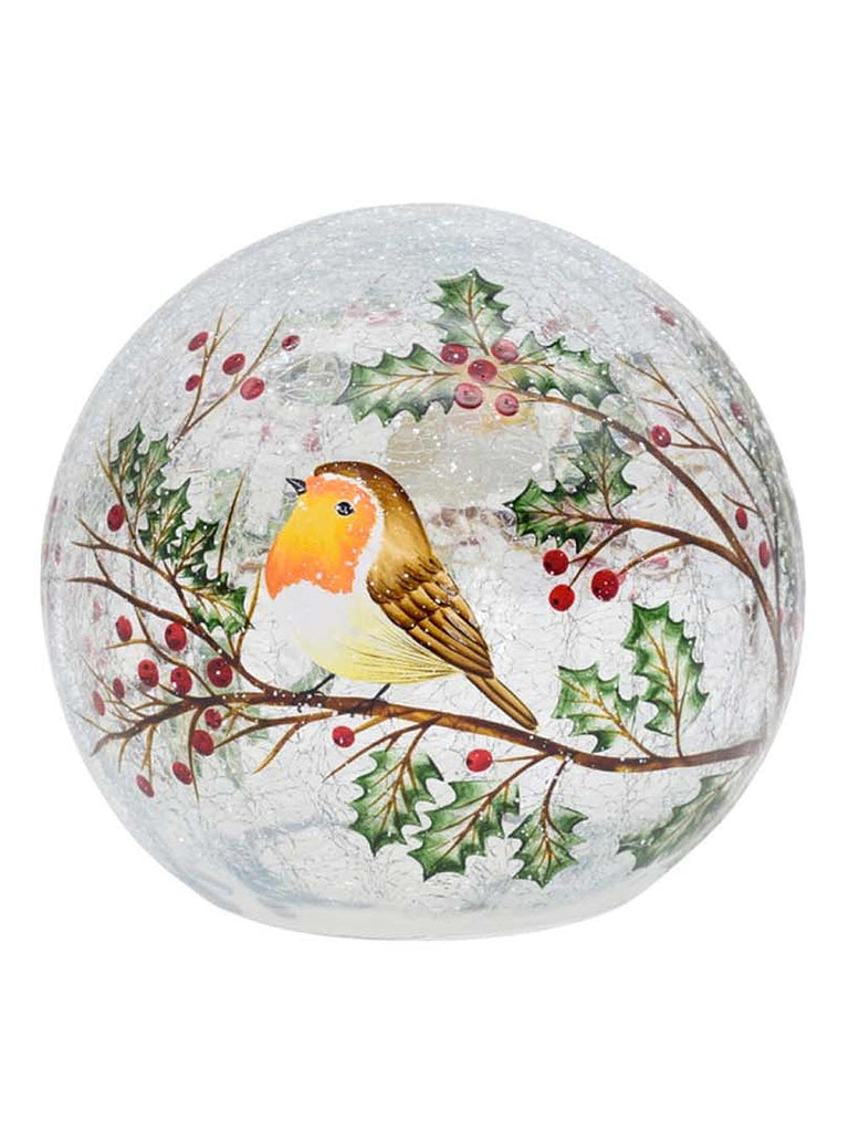 14cm B/O Robin & Holly Crackle Effect Ball
