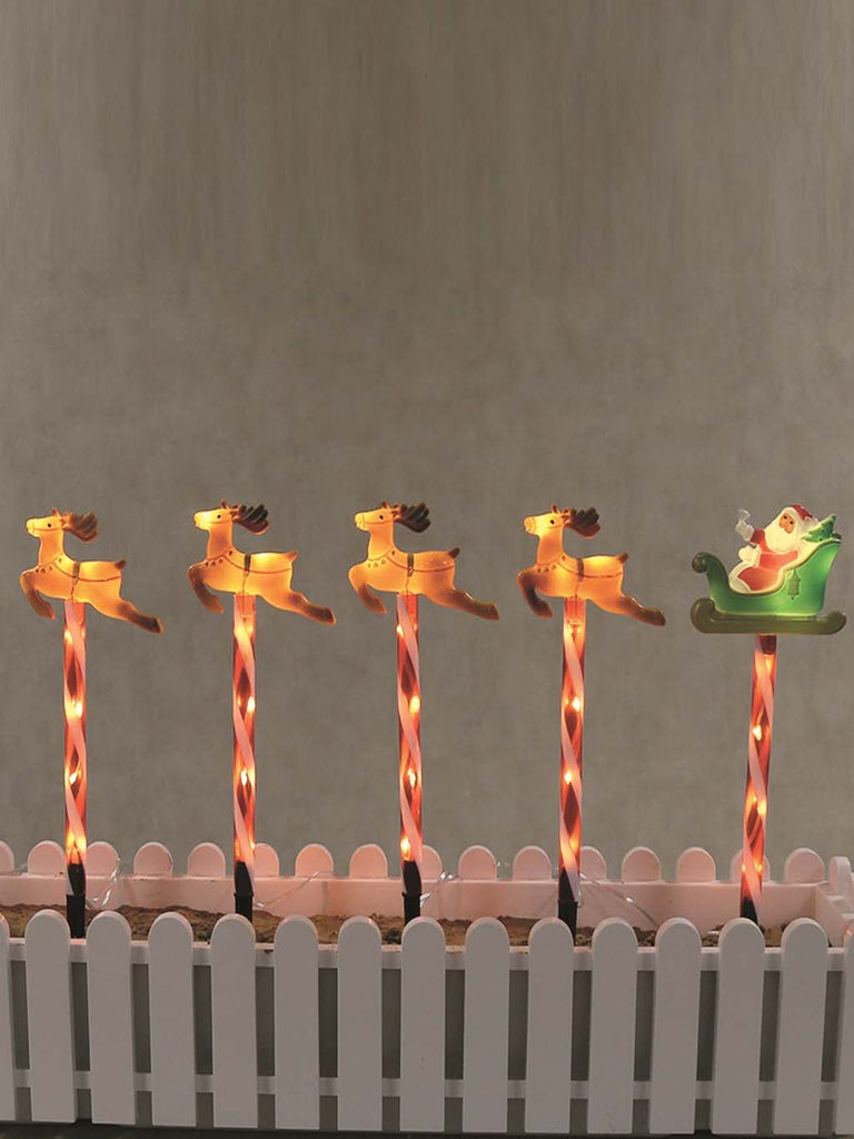 B/O Set of 5 Reindeer/Santa Stake Lights