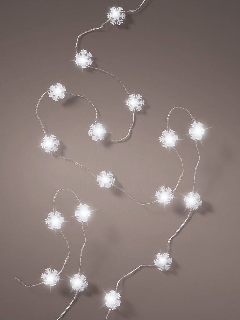 40 Micro LED Snowflake String Lights With Silver Wire - White