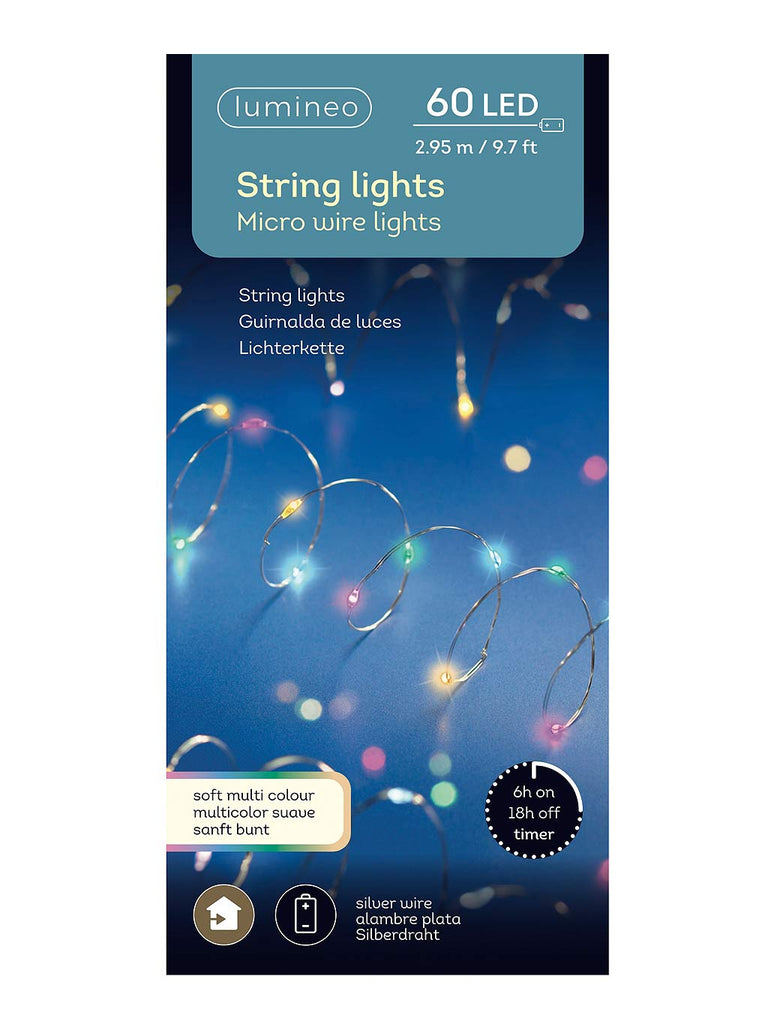 60 B/O Micro LED String Lights - Silver/Soft Multicolour