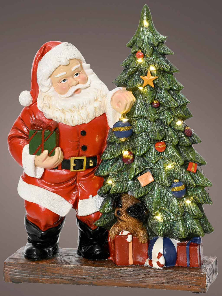 30cm B/O Santa with Tree Ornament with Micro LEDs