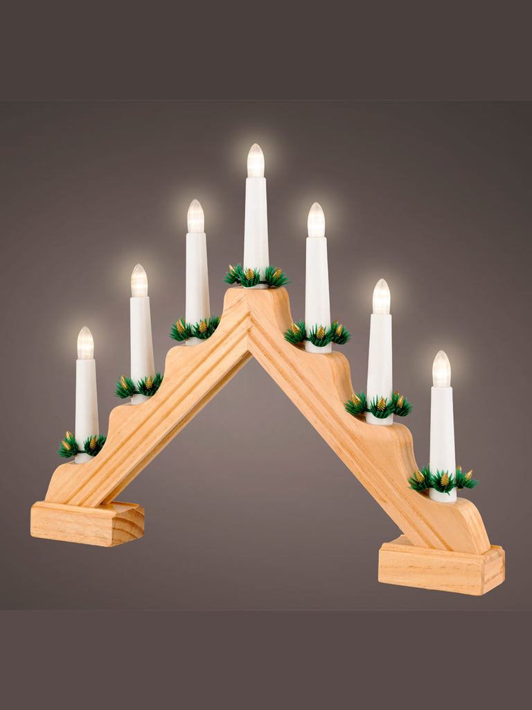 32cm B/O 7L LED Wooden Window Arch - Natural