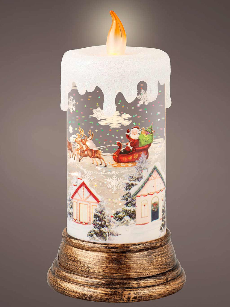 21cm B/O LED Water Spinner - Candle with Animated Santa Sleigh