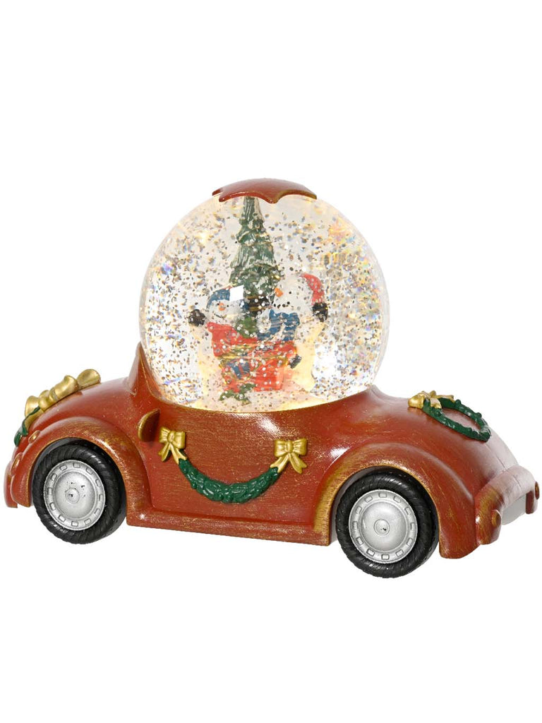 22cm B/O LED Water Spinner Red Car - Snowmen Globe