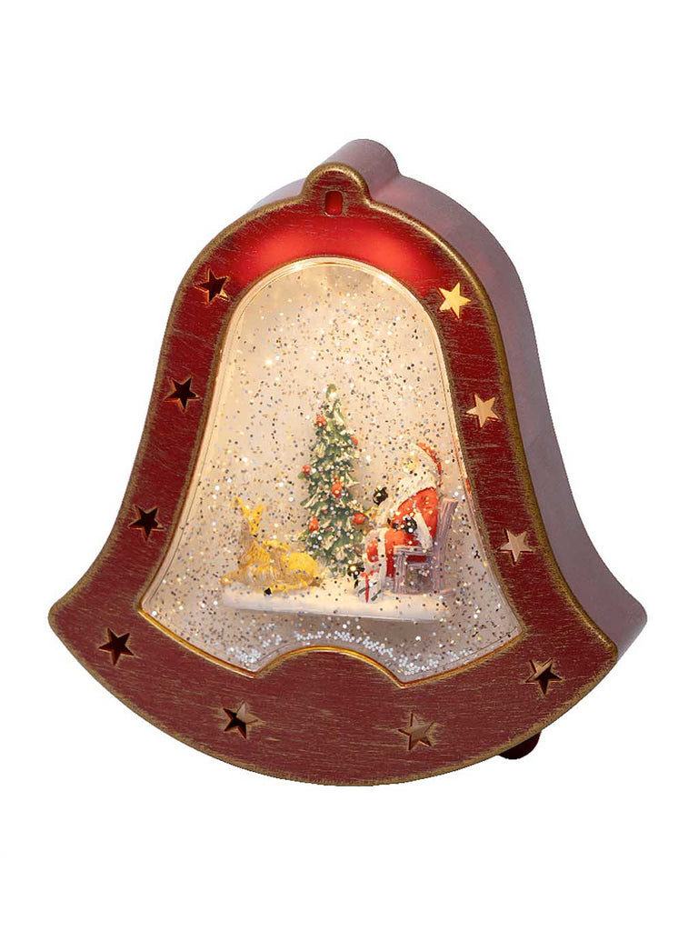 20cm B/O LED Water Spinner Red Bell - Santa Scene