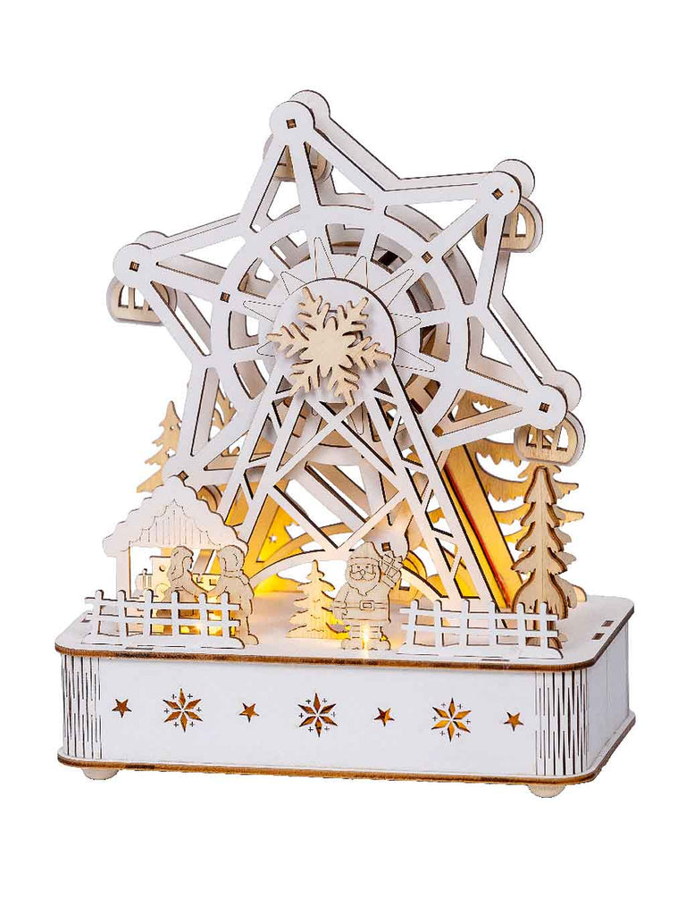 24cm B/O LED Natural Wooden Ferris Wheel Scenery