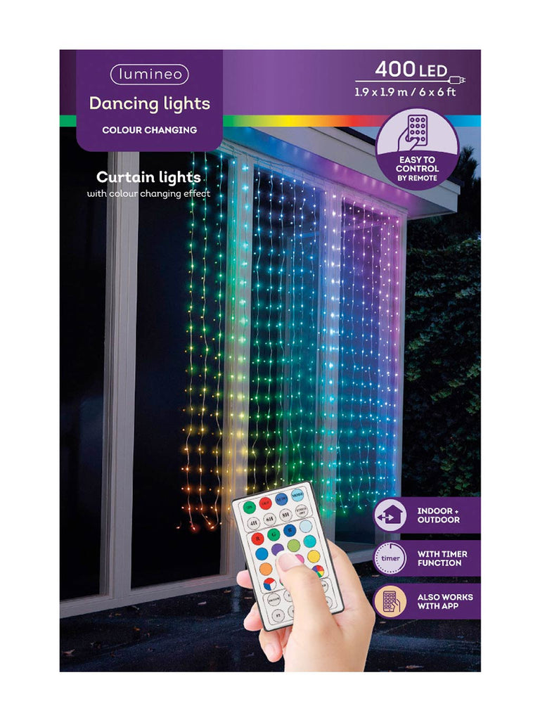 190 x 190cm Micro LED Curtain 'Dancing Lights' Colour Changing Effects - Clear Cable