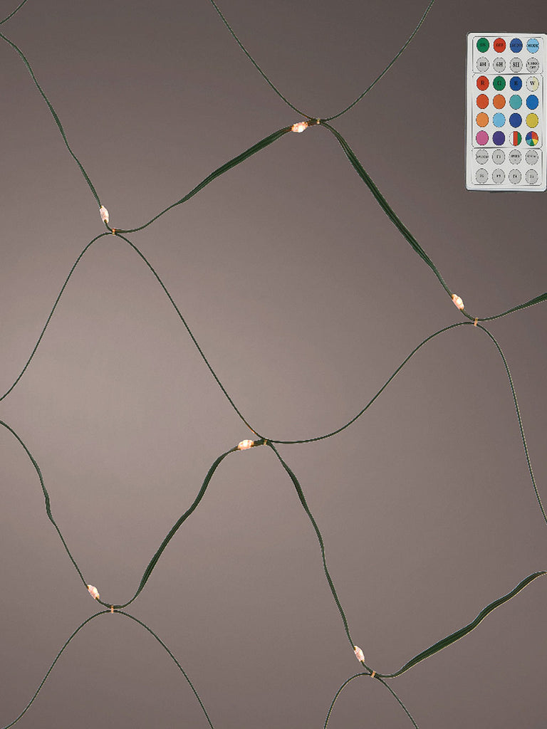 100 x 400cm Remote Micro LED Net 'Dancing Lights' - Colour Changing Effects/ Warm White - Green Cable