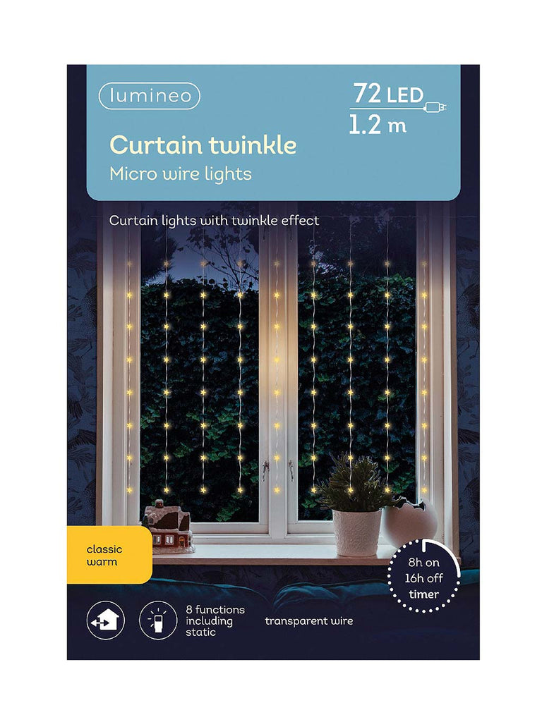 1.2M x 1.2M 72L Micro LED Curtain Lights M/A - Silver/Classic Warm