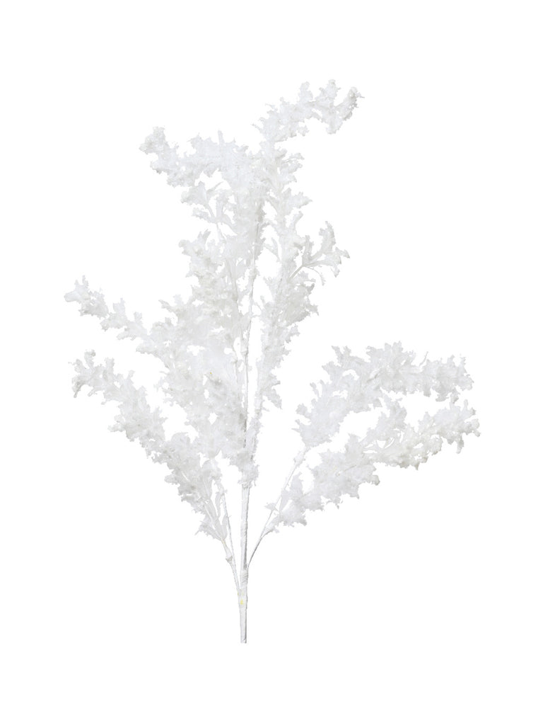75cm Snowy Leave Spray on Stem - White