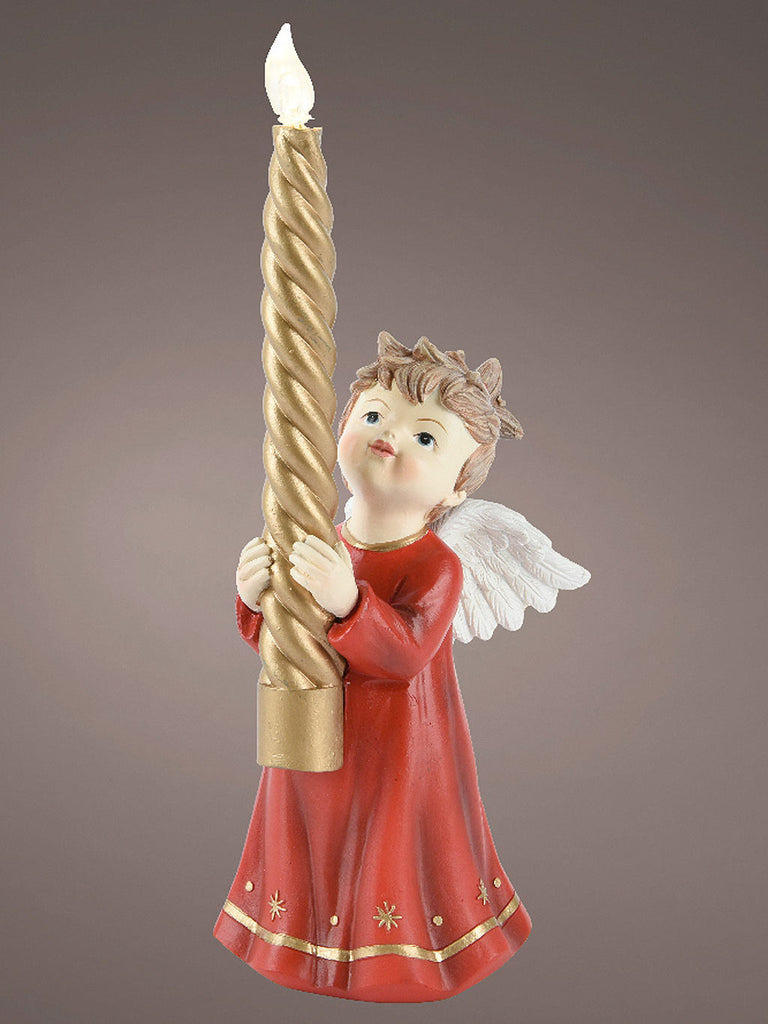 23cm B/O Angel with Golden Candle - Red
