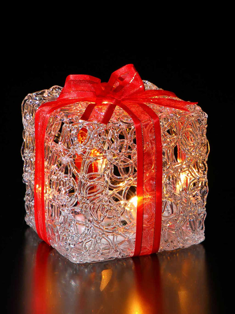 10cm Spun Acrylic Present with Warm White LEDs