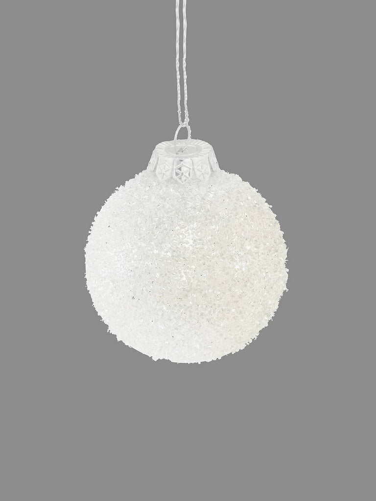 8cm Frosted Bauble - White