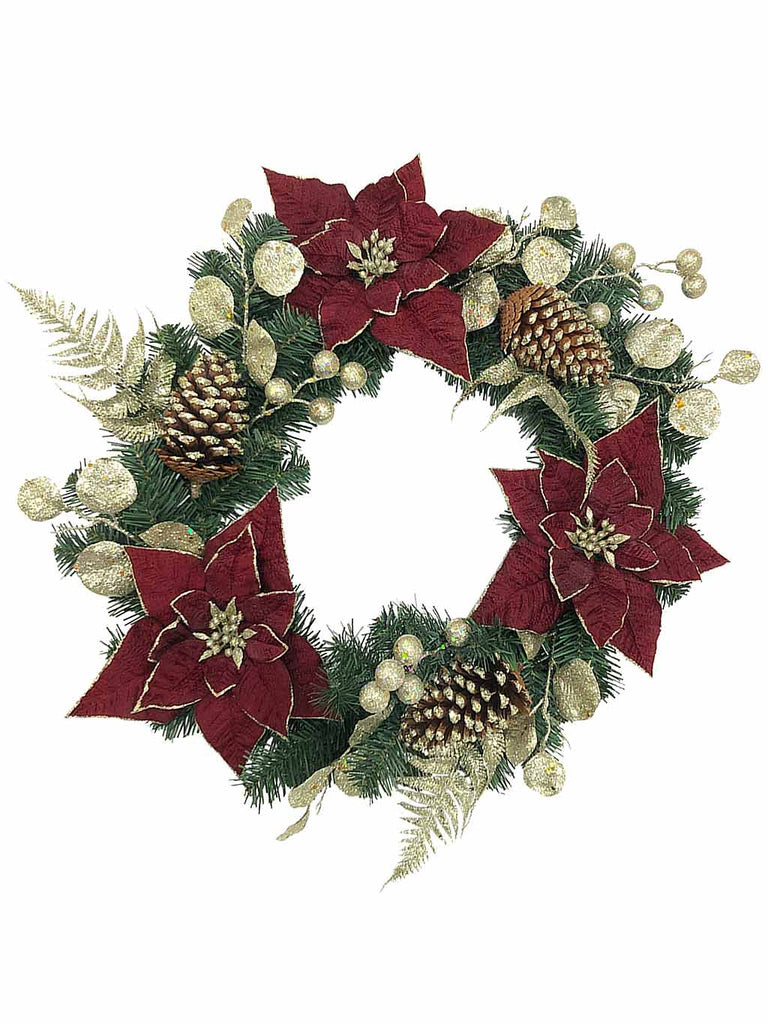 22" Dark Red Poinsettia Wreath