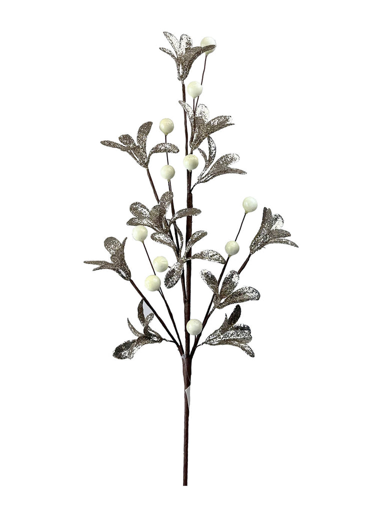 52cm Pearl & Champagne Mistletoe Stem