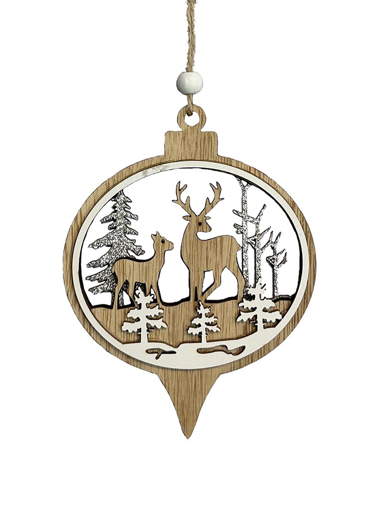 10cm Retro Wood Deer Bauble