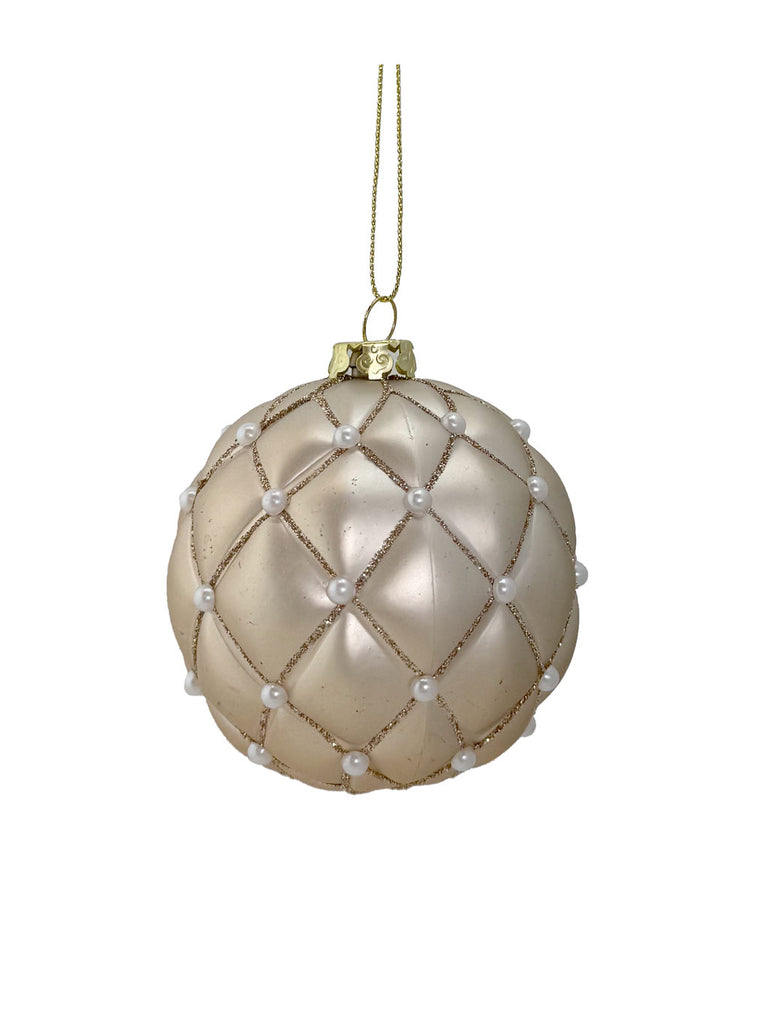 8cm 'Buttoned' Pearl Bauble - Champagne