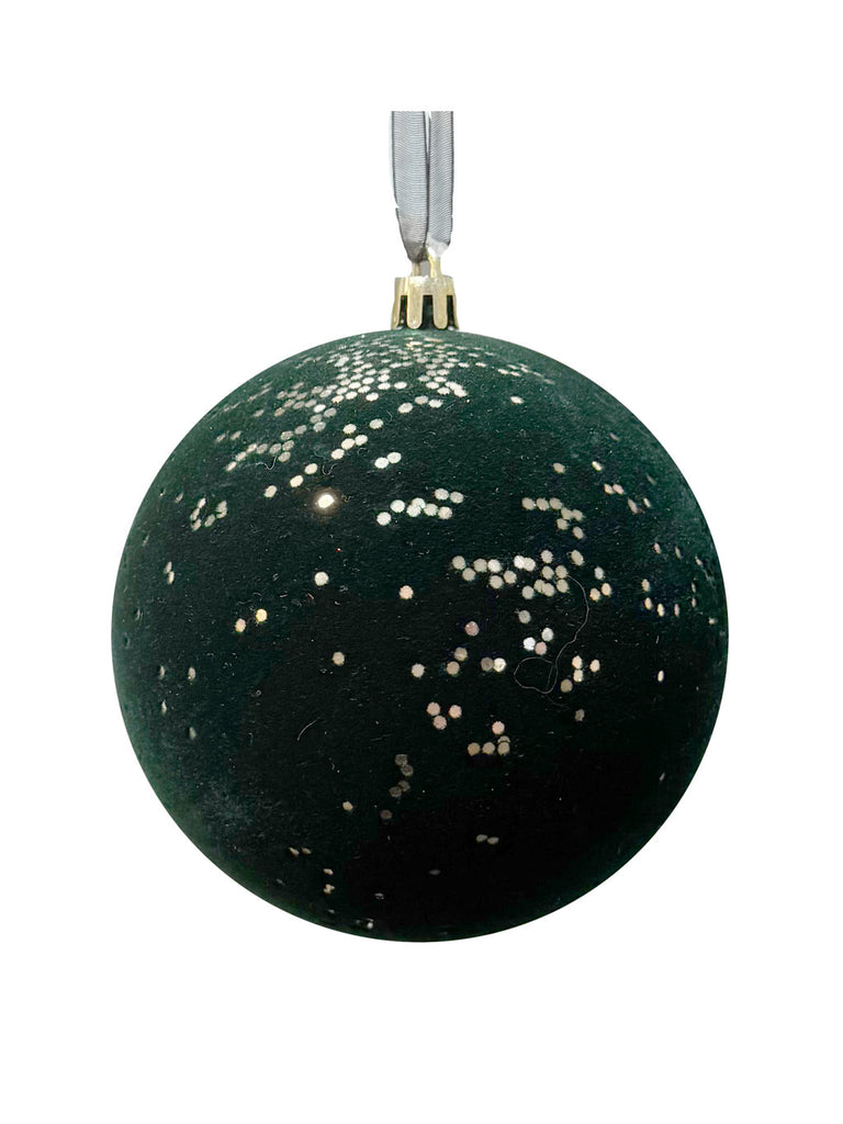 10cm Sparkle Flock Bauble - Dark Green