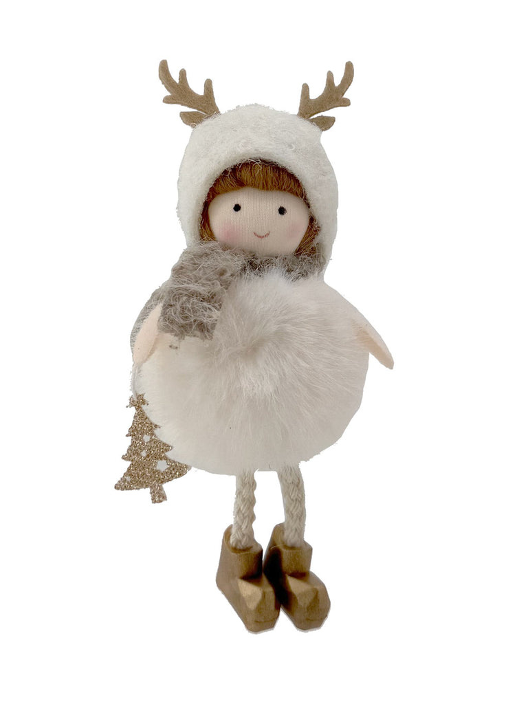14cm Antler Girl Pom Pom Hanger - Natural