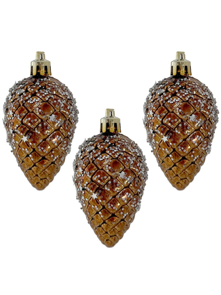 Pk 3 6 x 4cm Pinecone Baubles - Brown