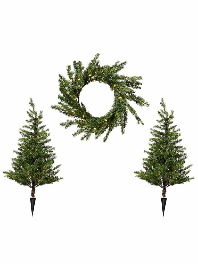 90cm Allison Tree & Wreath Set with B/O Micro LEDs - Indoor & Outdoor