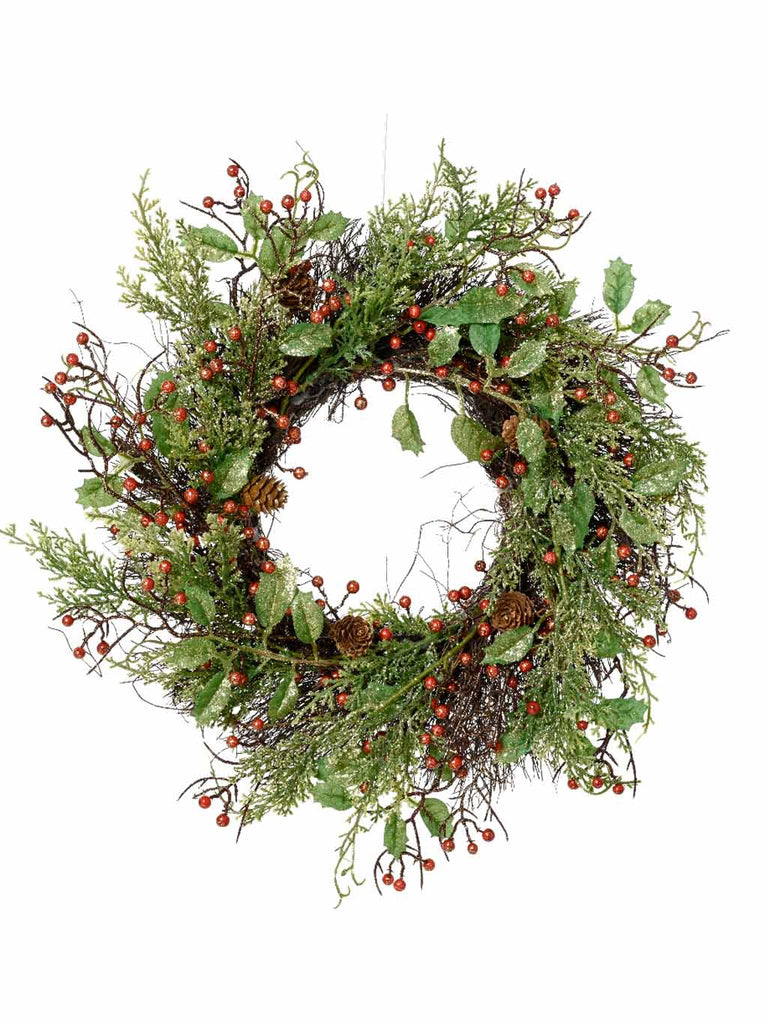 40cm Berry Glitter Wreath with Red Berries & Pinecones