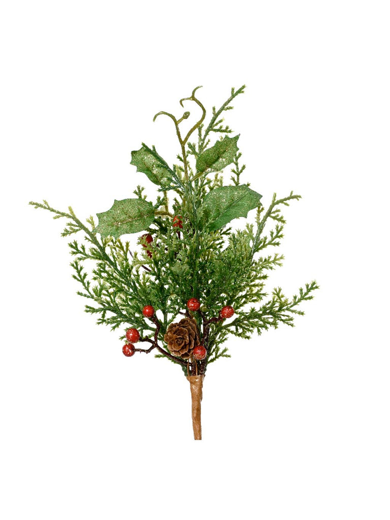 25cm Berry Glitter Spray with Red Berries & Pinecones