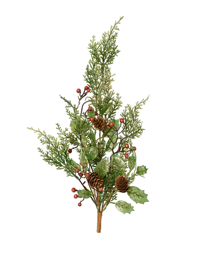 50cm Berry Glitter Spray with Red Berries & Pinecones