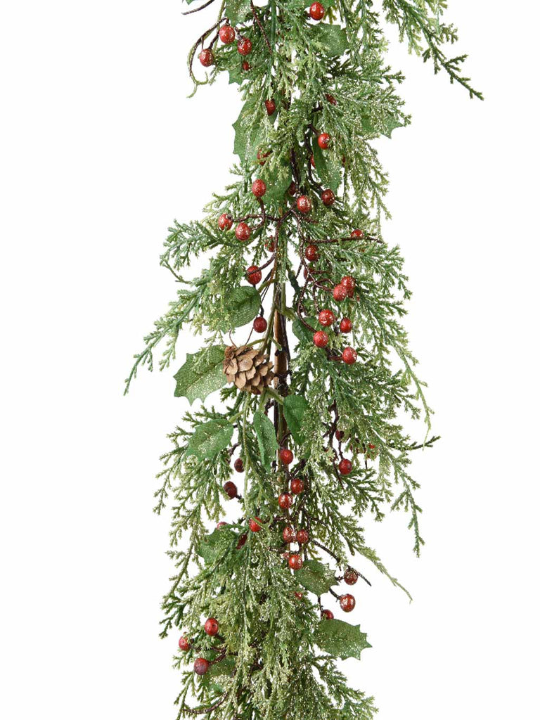 1.8M (6ft) Berry Glitter Garland with Red Berries & Pinecones